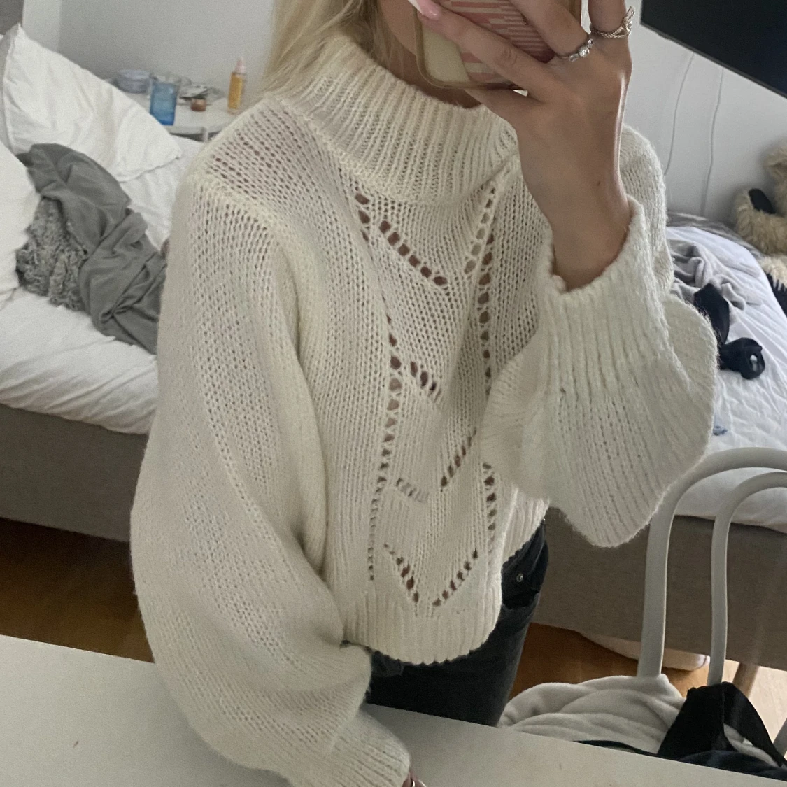 Vit stickad tröja  - 91