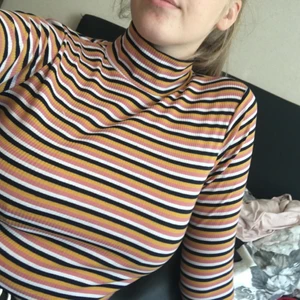 Randig tröja - Randig, långärmad tröja med hög hals. Det står storlek L men jag är M och den är lite kort i ärmarna. Men annars väldigt skön. Kan mötas, annars står köparen för frakten.
