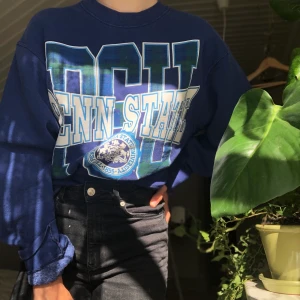 Cool sweatshirt från Beyond retro - Säljer en jättefin blå sweatshirt med ett coolt tryck på mitten av plagget. Den är oversized small och köpt på Beyond retro.💙💙(Köparen står för frakt)