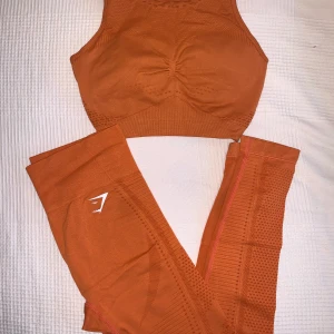 Gymshark - Gymshark top i strl M och Gymshark tights i storlek S. Använda ett fåtal gånger. I fint skick men märket på baksidan av toppen har försvunnit i tvätten. OBS plaggen säljs inte sepratar. Köparen står för frakten 🌟