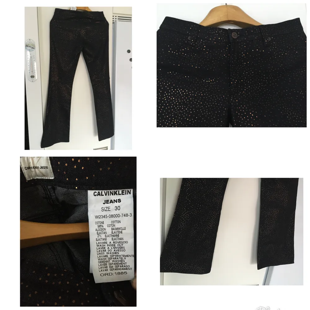Ny Calvin Klein jeans i stl 30. Guldiga glitter. Jeans är  Bootcut style.98% bomull,2% elastisk . Jeans & Byxor.