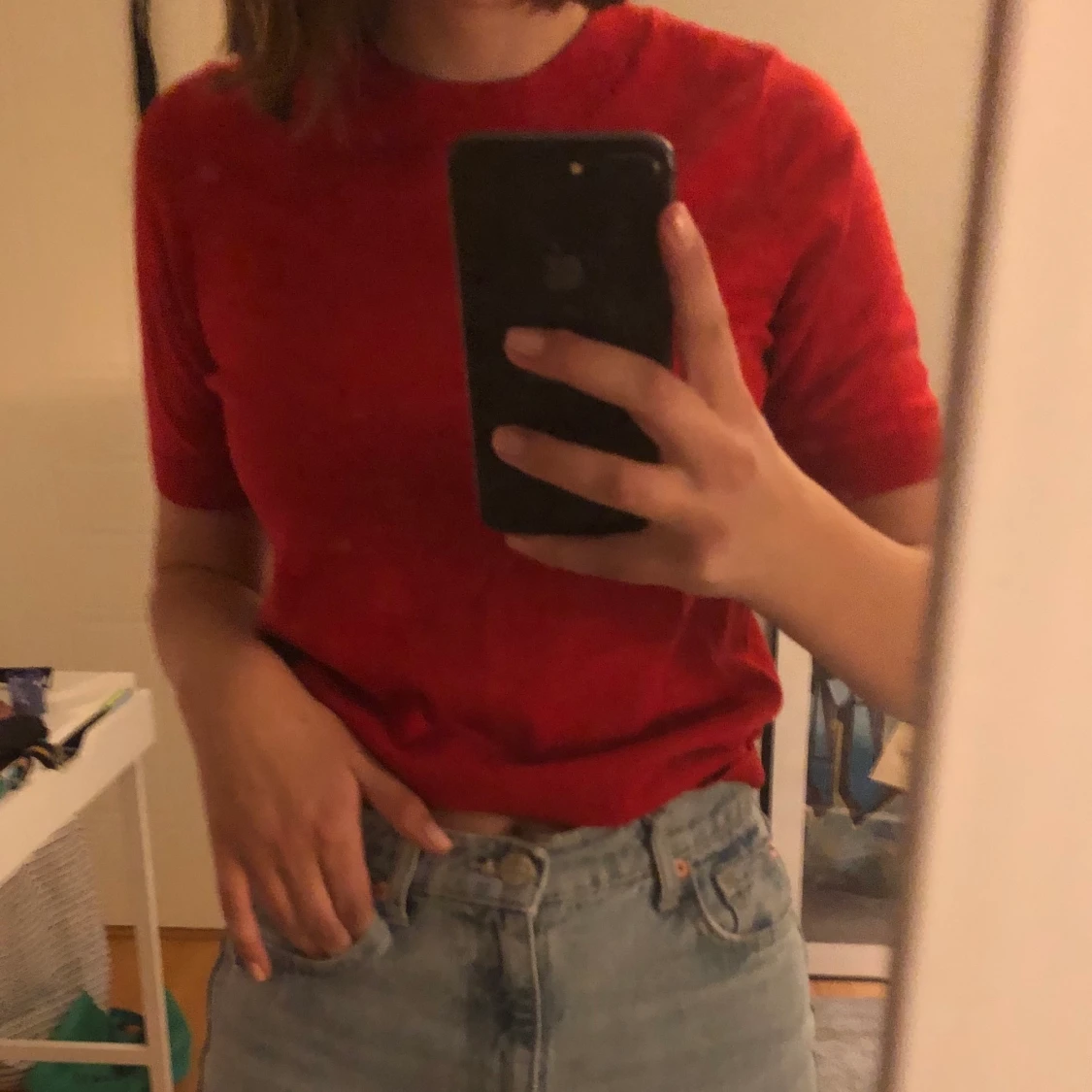 Stickad röd topp - 90