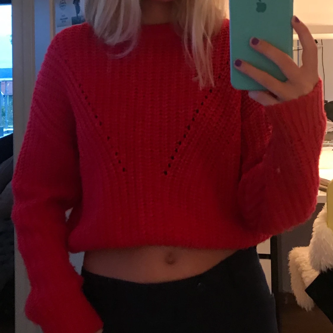 Röd stickad tröja - 90