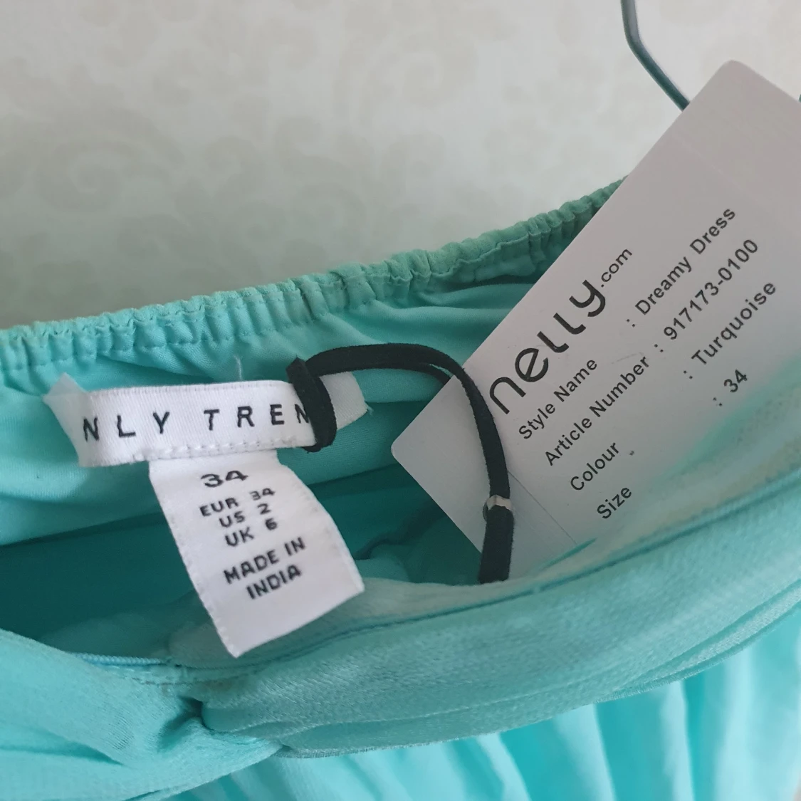 Turkos chiffong strapless klänning - 91