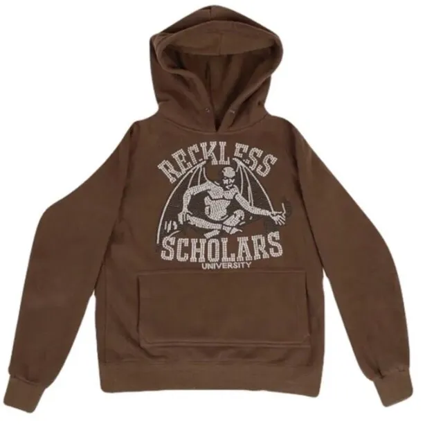 Reckless brun hoodie, Size:M Cond:9/10 använd en gång, alla rhinestones är kvar! Price:1900:- (tar bud också). Tröjor & Koftor.