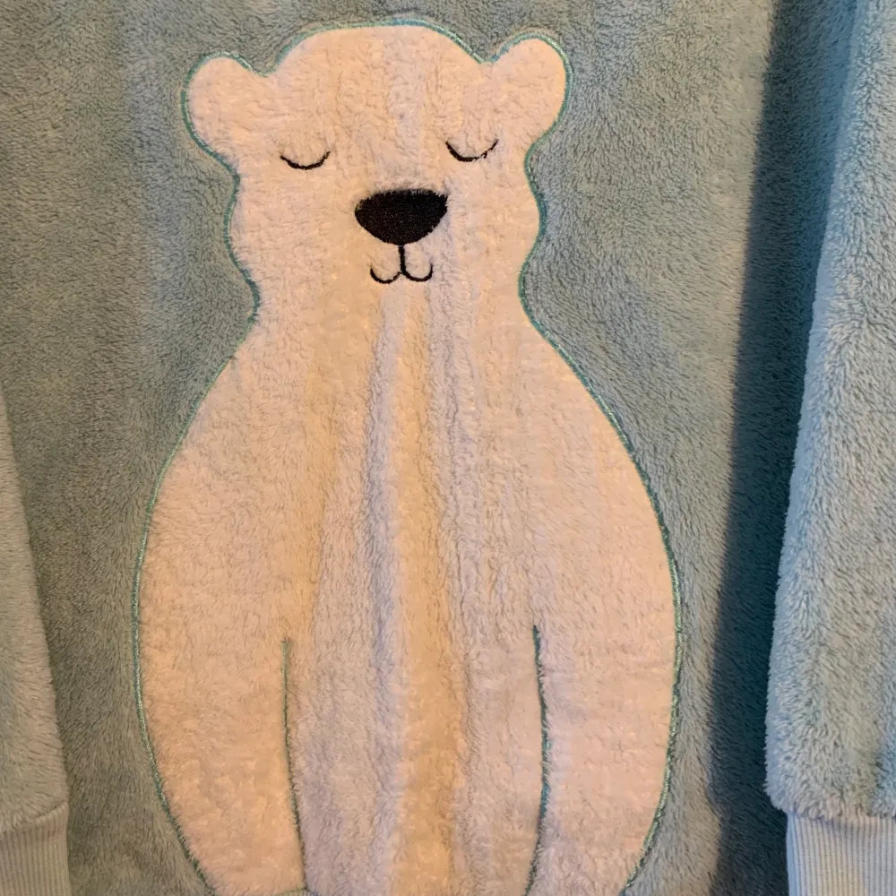 Mycket mjuk, söt och varm blå sweatshirt med isbjörn. Storlek M. Hoodies.