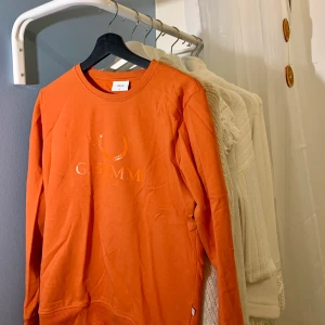 Grunt orange sweater/tröja - Köpt på Kidsbrandstor för 450kr, aldrig använd. Inga fläckar eller skador. Är i stolek XL (barn) och sitter lite oversized på mig som bär S. Modellen på bilden bär L. Frakt tillkommer.