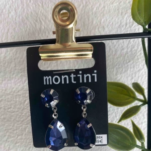  - Ett par blåa lite lätt hängande örhängen med silver detaljer.  Aldrig använda.  Oäkta. 