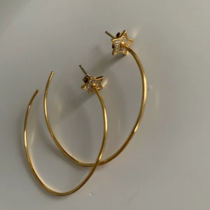 Örhängen - Fina hoops med en stjärna i guld. Använda en gång, super fint skick.Pris kan disskuteras