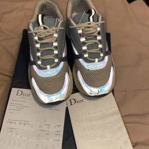 B22 - Säljer ett par snygga  sneakers i grått och silver med reflekterande detaljer. Skorna har vita och grå snören, meshpartier och en chunky sula. Perfekta för dig som vill sticka ut med exklusiva och trendiga sneakers.