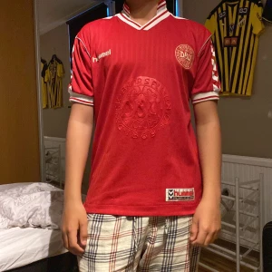 Röd Danmark fotbollströja från Hummel - Säljer denna Danmark tröjan äkta! Storlek 12-14 år men passa också bra som xs/s, ganska stor i Storleken, ny skick inga skador alls,  pris kan diskuteras! 