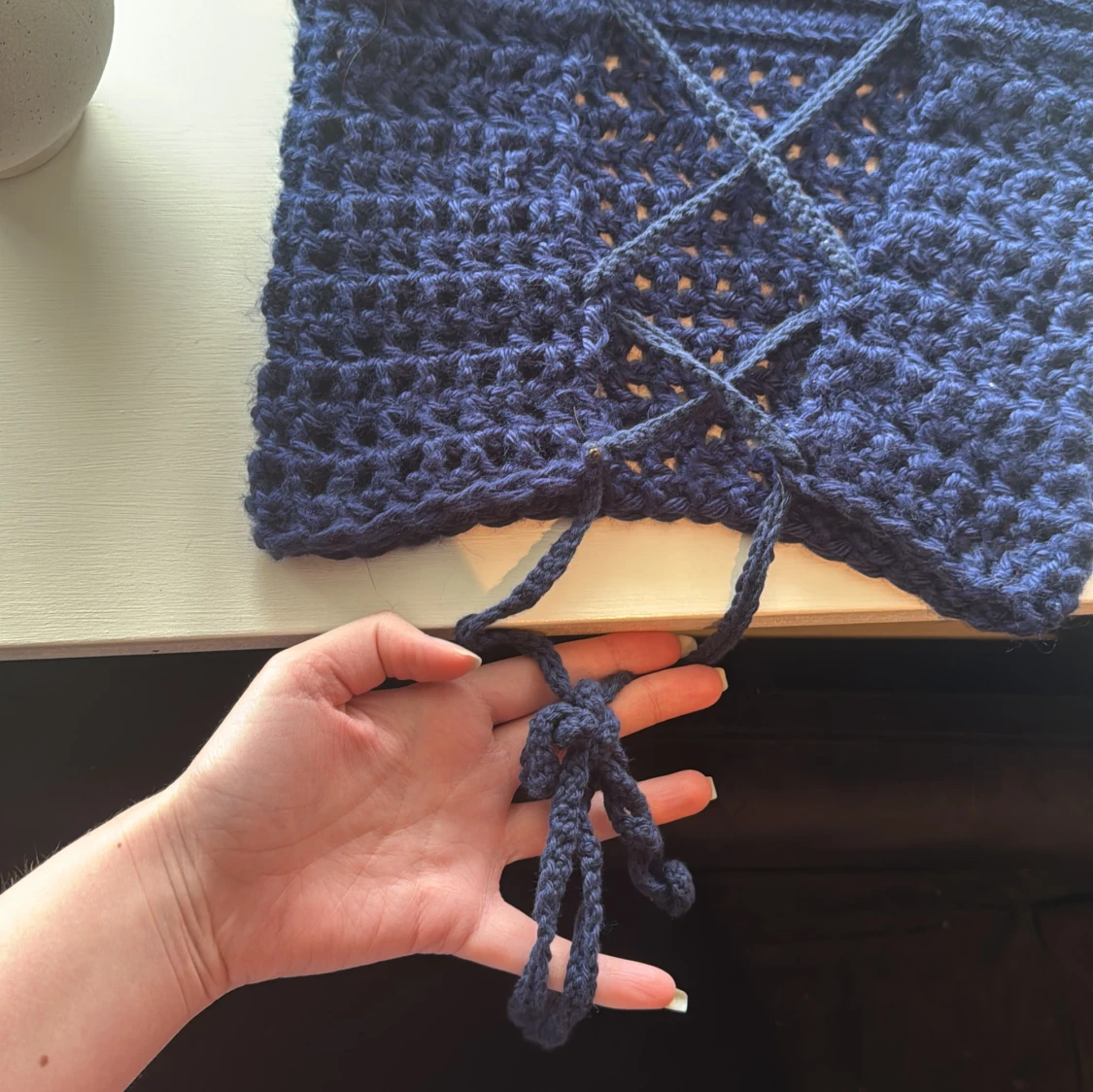 Mörkblå Virkad bandeu topp - 2