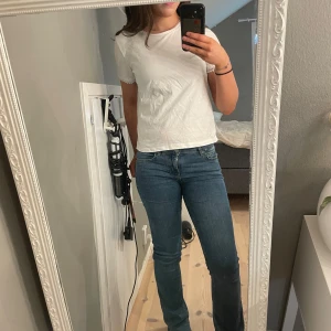 Vit t-shirt från Zara med spetsdetaljer - Säljer en vit t-shirt från Zara med fina spetsdetaljer vid ärmsluten. Perfekt för sommaren och nästan aldrig använd