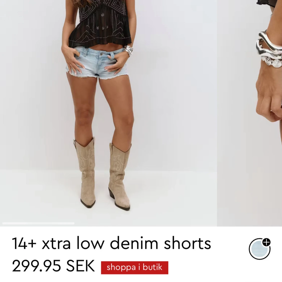 Ljusblå extra lågmidjade jeansshorts - 1