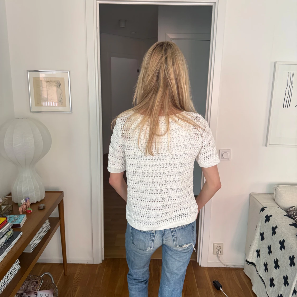 Vit virkad kortärmad topp - 2