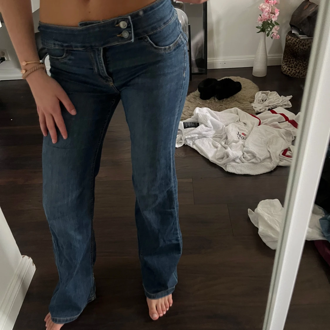 Blå lågmidjade bootcut jeans - 2