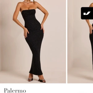 Svart glittrig långklänning Palermo - Supersnygg svart axelbandslös långklänning med glittrigt tyg. Klänningen har en figurnära passform och är perfekt för festliga tillfällen. Enkel och elegant design som framhäver siluetten. Från oh polly