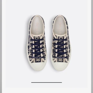 Dior sneakers  - Säljer ett par snygga sneakers från Dior med blått och beige monogrammönster. Skorna har snörning och vit platt sula. 
