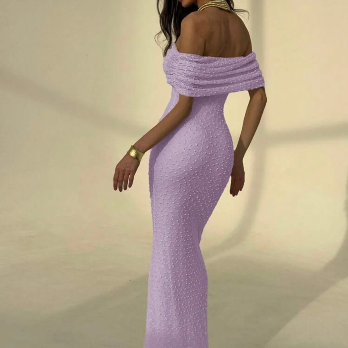 Ljuslila offshoulder långklänning - 2