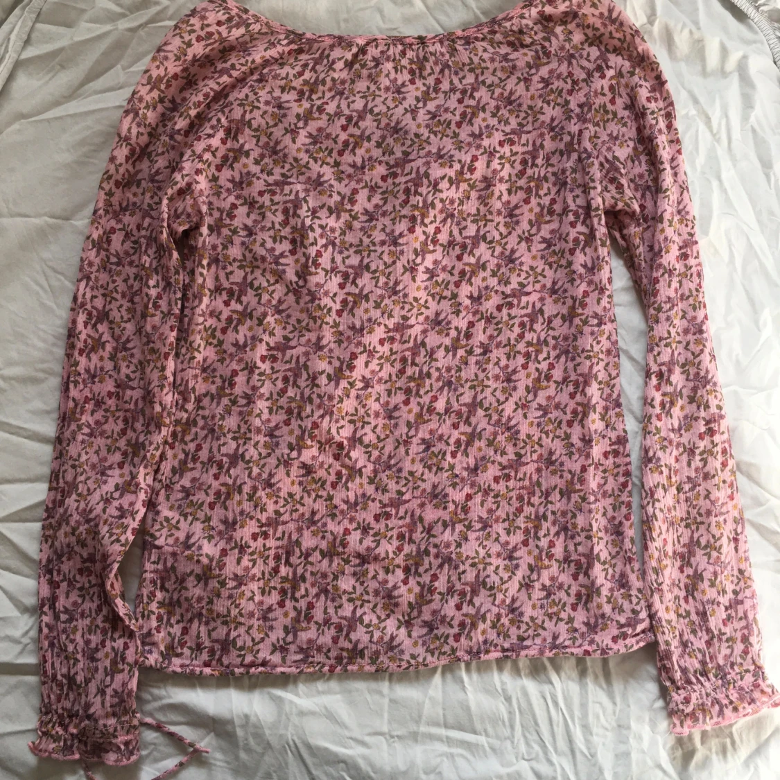 Vintage ljusrosa blommig blus/ långärmad topp - 2