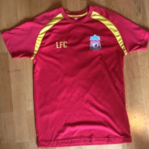 Liverpool M. Salah #11 fotbollströja S - Röd Liverpool FC fotbollströja med gula detaljer och tryck på bröstet. På ryggen står M. Salah och nummer 11 i vitt. Tröjan har korta ärmar och är gjord i ett lätt, sportigt material som andas. Perfekt för dig som älskar fotboll och Salah!