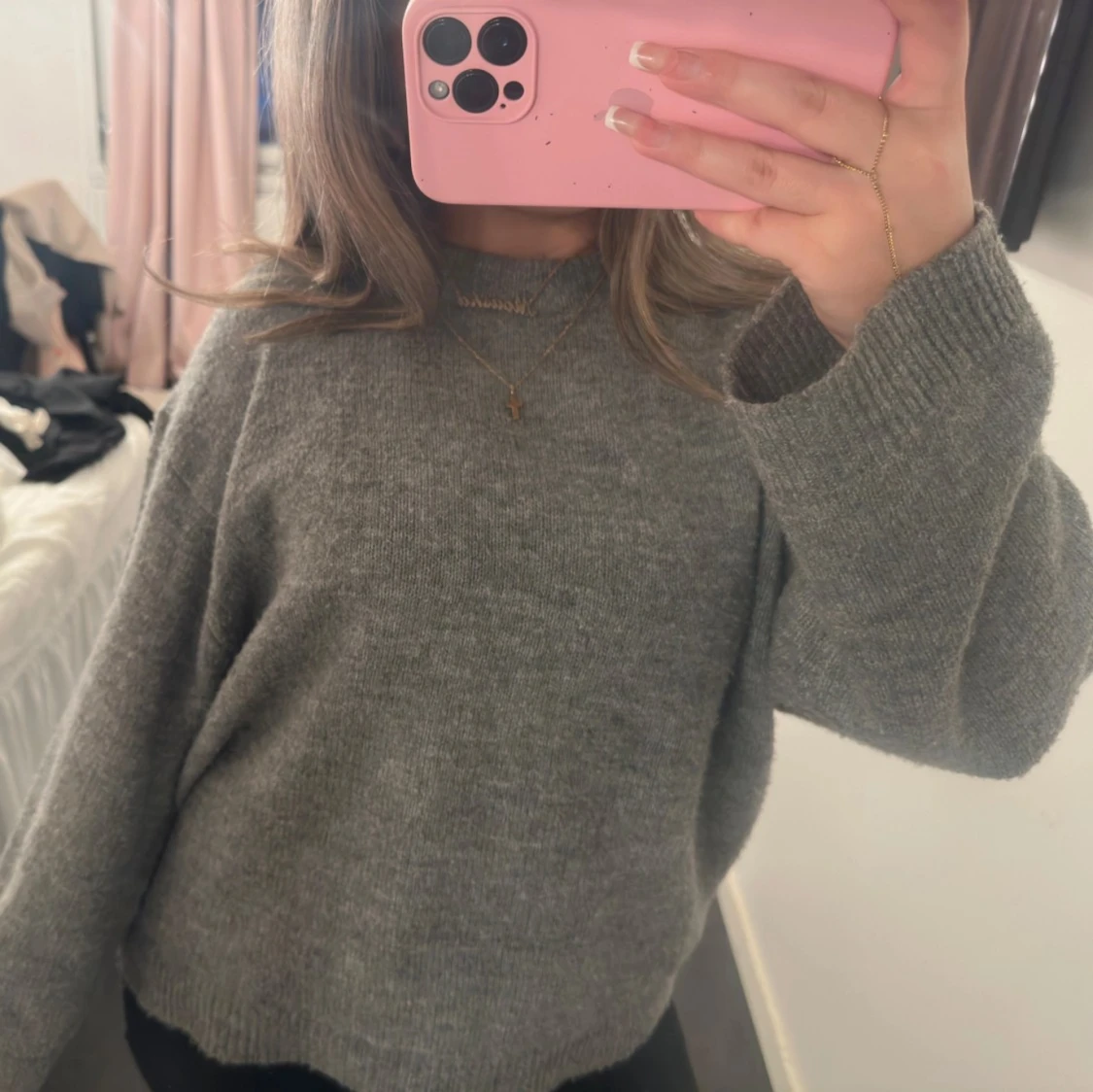 Grå stickad tröja XS - 92