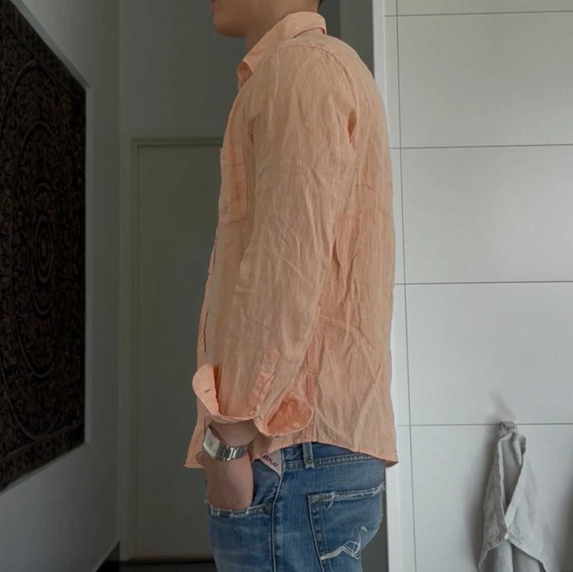 Persikofärgad linneskjorta Massimo Dutti - 1