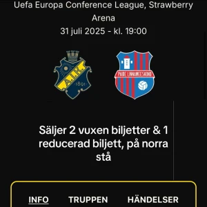 AIK biljetter  - Säljer 2 vuxen biljetter & 1 reducerad biljett, på norra stå skriv privat för pris