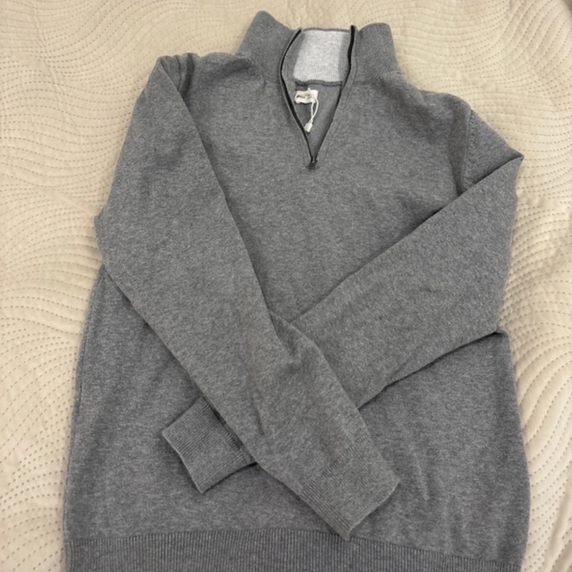 Grå halvzip tröja i ullblandning - 1