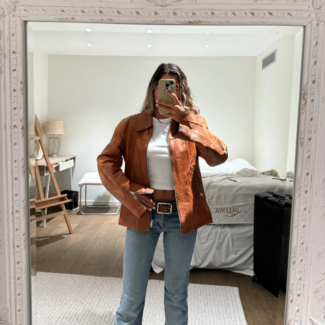 Vintage brun skinnjacka  - 90