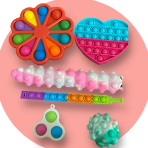 Fidget toys pack - Ljus rosa: 199kr. Mörk rosa: 185kr. Lila: 199kr. Gula: 149kr. Blåa: 169kr. 