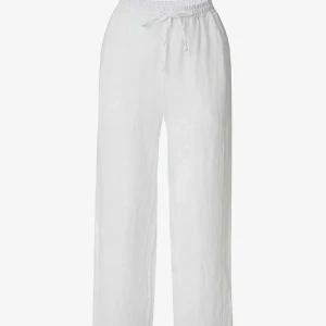 Vita linnebyxor med snörning - Snygga och luftiga vita linnebyxor med resår och snörning i midjan. Byxorna har en rak och relaxed passform, perfekta för varma dagar. De är tillverkade i linne vilket gör dem svala och bekväma att bära. Aldrig använda!(bild 2 är inte min)