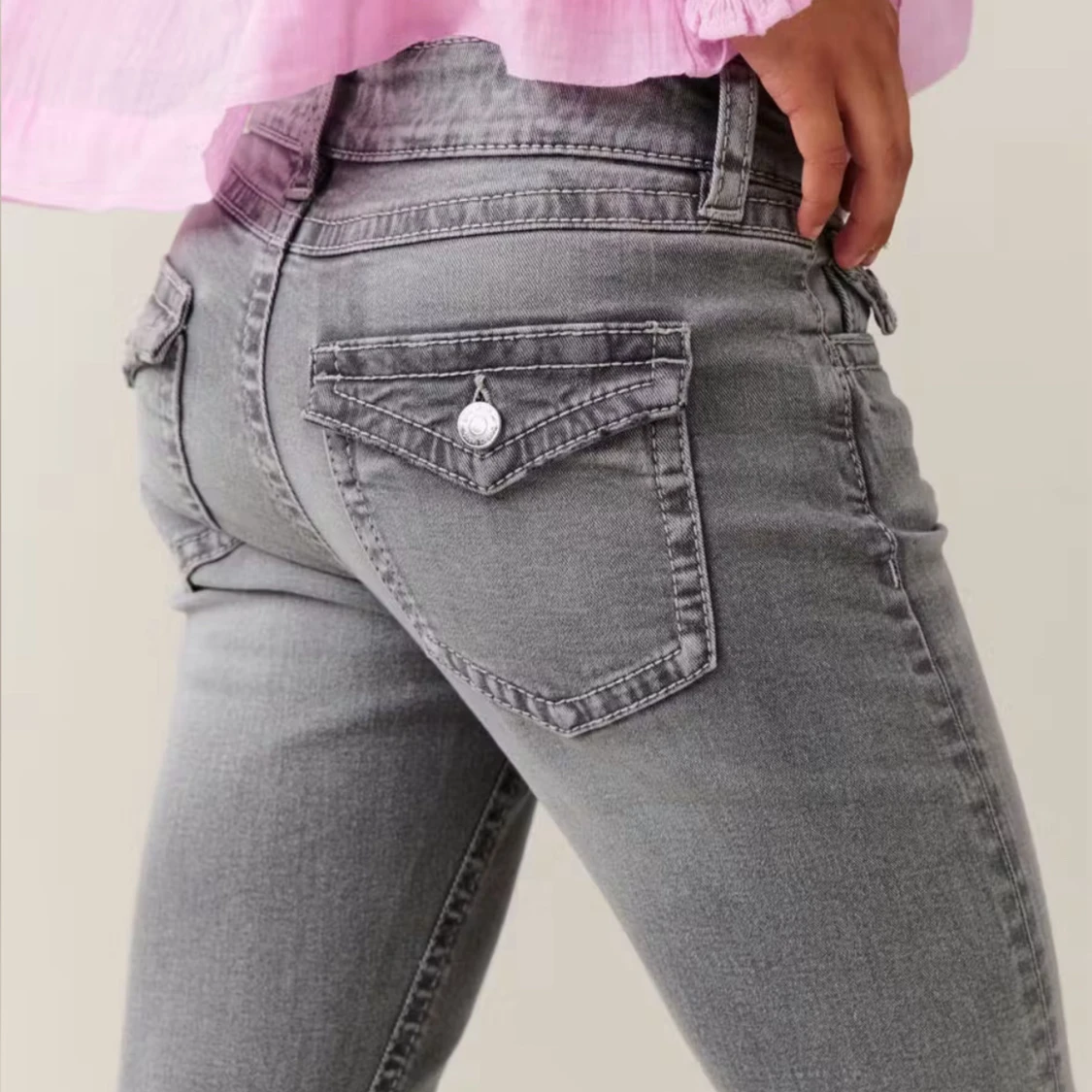 Grå bootcut jeans med låg midja - 1