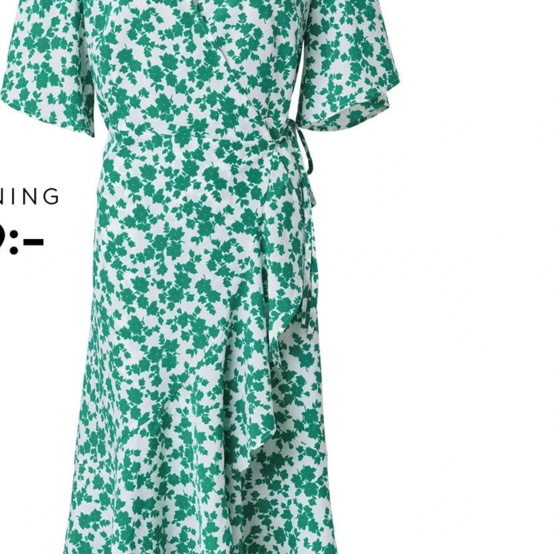 Grönvit blommig omlottklänning S - 4