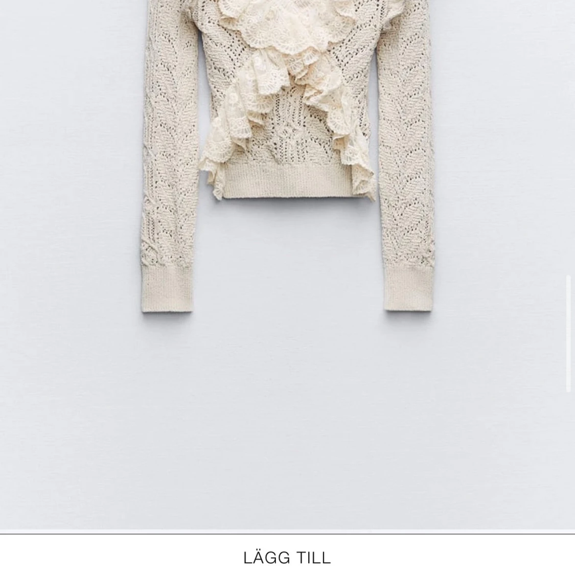 Beige stickad tröja med volang - 2