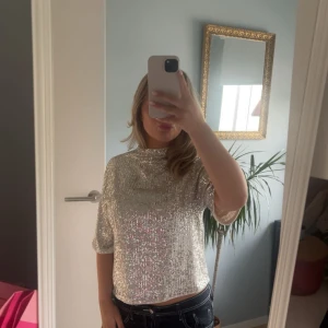 Jättefin paljett topp😍 - Säljer min jättefina paljett topp i silver💞 Har endast använt den 1 gång på nyår!! Tycker den är så så fin till fest tex🥹 Säljer då den inte kommer till använding!