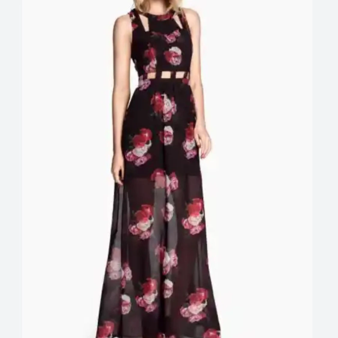 Svart långklänning med blommigt mönster  - 4