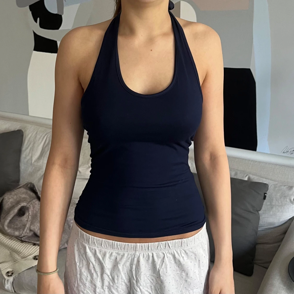 Mörkblå halterneck linnetopp - 2