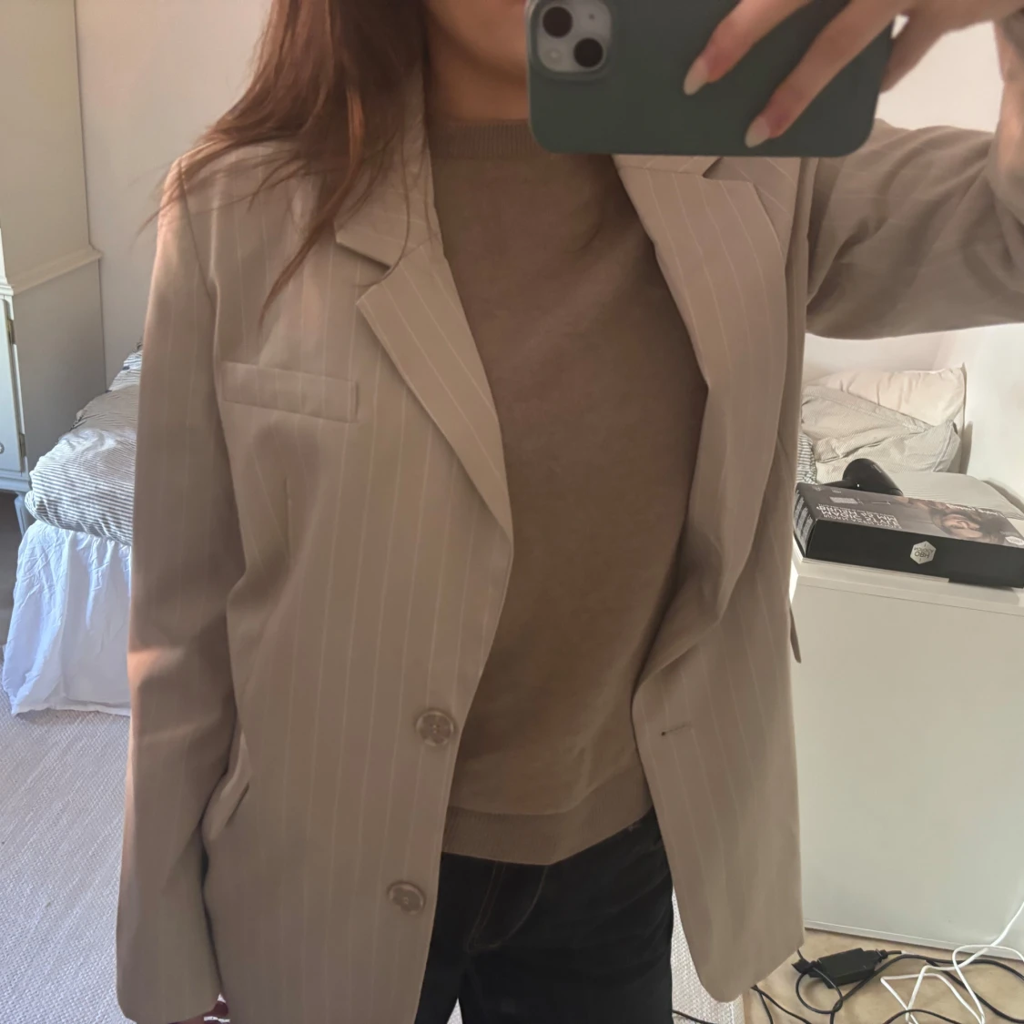 Beige randig kavaj med knappar - 2