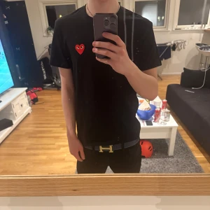 Svart t-shirt från Comme des Garçons - Säljer en svart t-shirt från Comme des Garçons med ett rött broderat hjärta på bröstet.                               STORLEK M men passar S. Passar någon som är ca 164-168