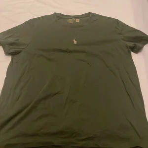 Grön t-shirt från Polo Ralph Lauren - Säljer en stilren grön t-shirt från Polo Ralph Lauren med korta ärmar och en broderad logotyp på bröstet. T-shirten har en slim fit passform och är tillverkad i ett mjukt material. Perfekt för en avslappnad look.
