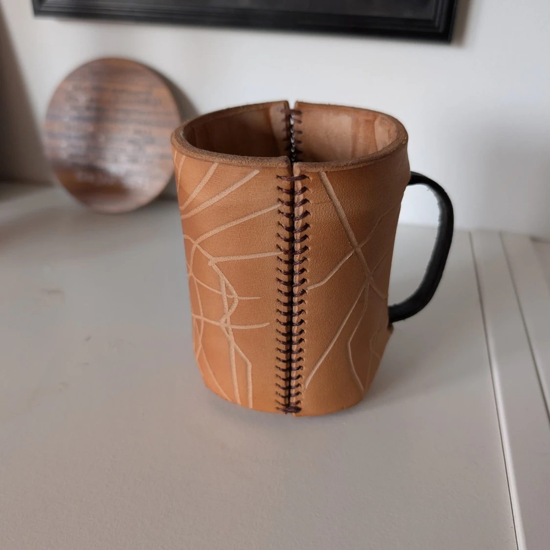 Handgjord mugg med läderomslag - 1