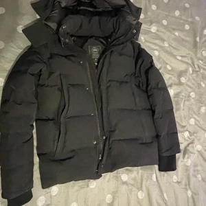 Trade med en annan jacka funkar också  - Säljer en svart dunjacka från Canada Goose med lång ärm och dragkedja. Jackan har en hög krage och en broderad logotyp på ärmen. Perfekt för kalla dagar.säg till om ni behöver flera bilder.kan skcika privat. Bälset finns också.
