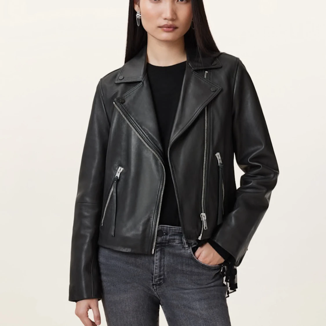 Svart skinnjacka AllSaints quiltad - 4