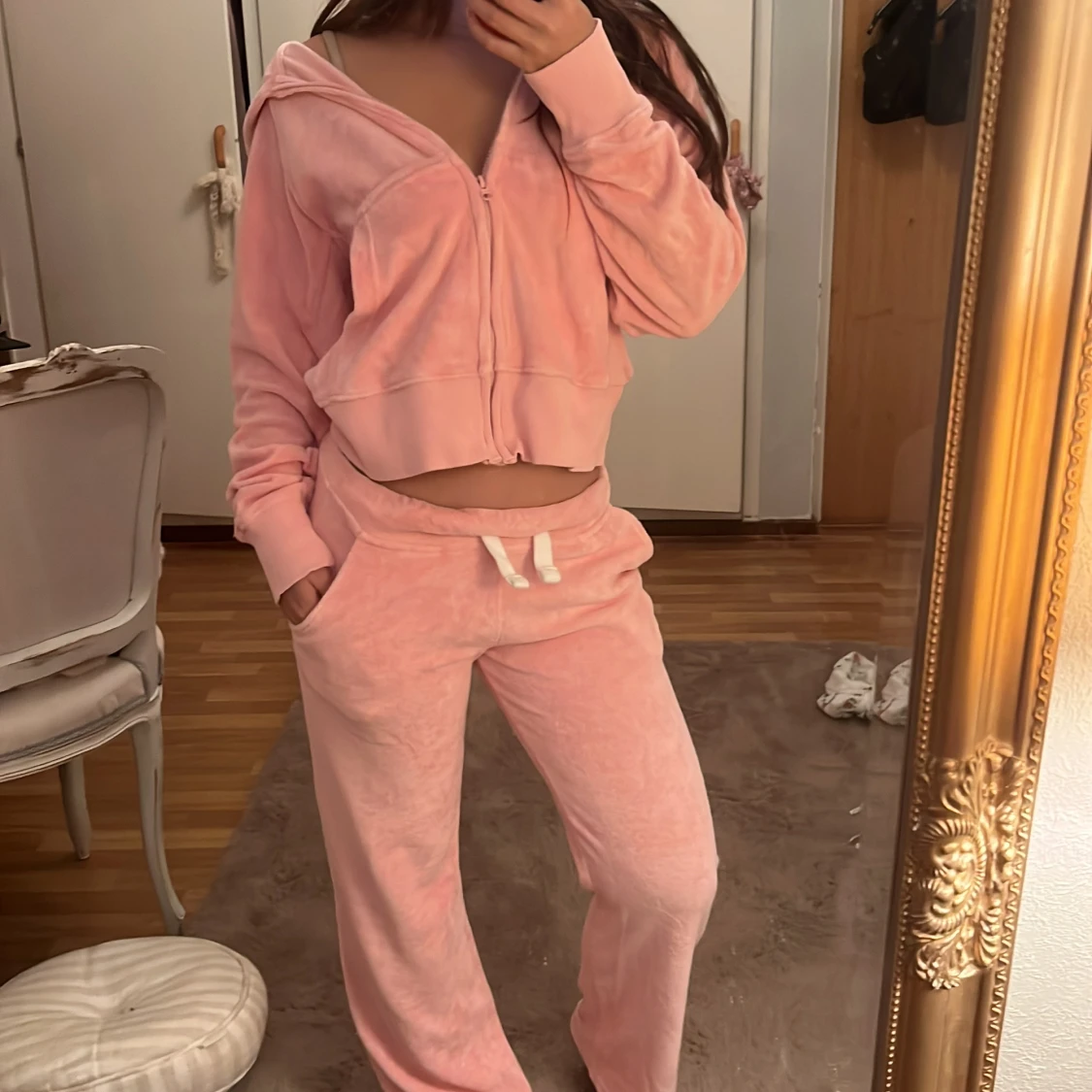 Rosa mjukisbyxor i velour XS