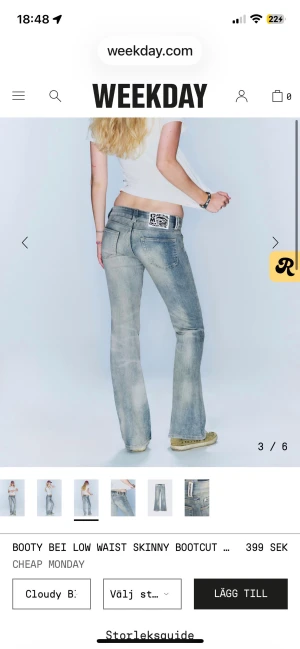 Cheap monday jeans - Cheap monday jeans från weekday i färgen cloudy blue säljer eftersom de var för små för mig så om någon har i storlek 28/30 så vill jag gärna byta annars kan man också köpa dessa. Jätte snygga så synd att de inte passade. Rätt nya och inte använda alls mycket. Nypris 400