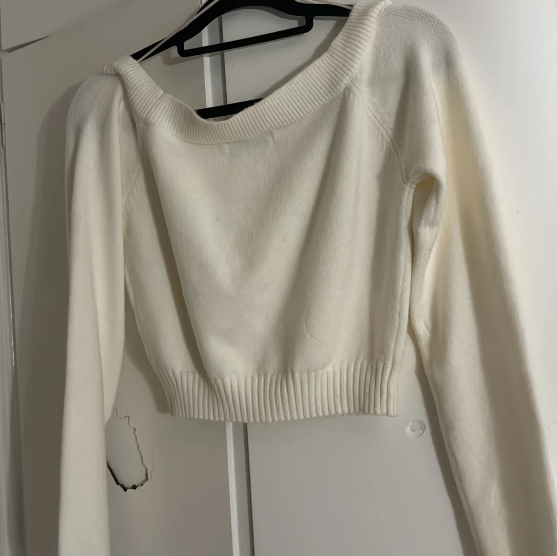 Vit croppad stickad tröja Bershka - 1