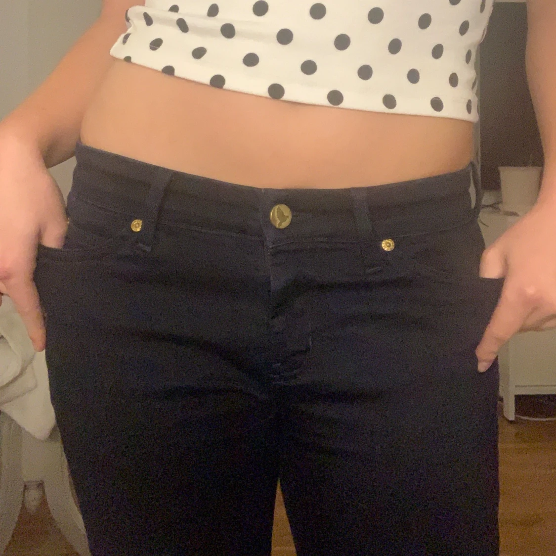 Marinblå/svarta Lågmidjade bootcut jeans - 1