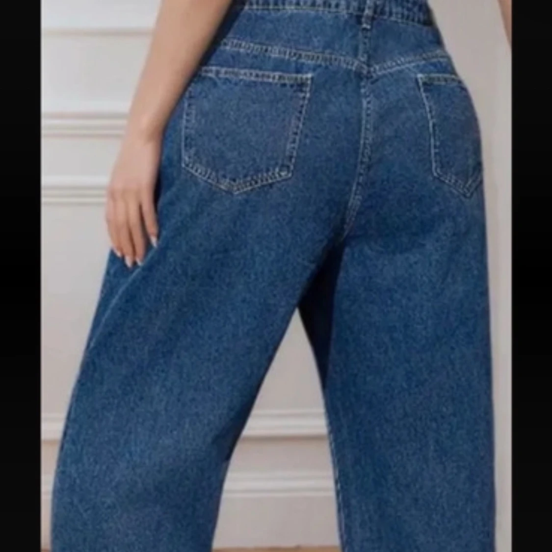 Blå denim hängselbyxor  - 4