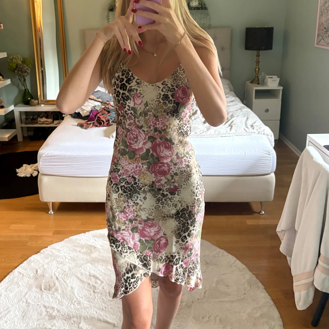 Leopard- och blommig slipklänning - 1